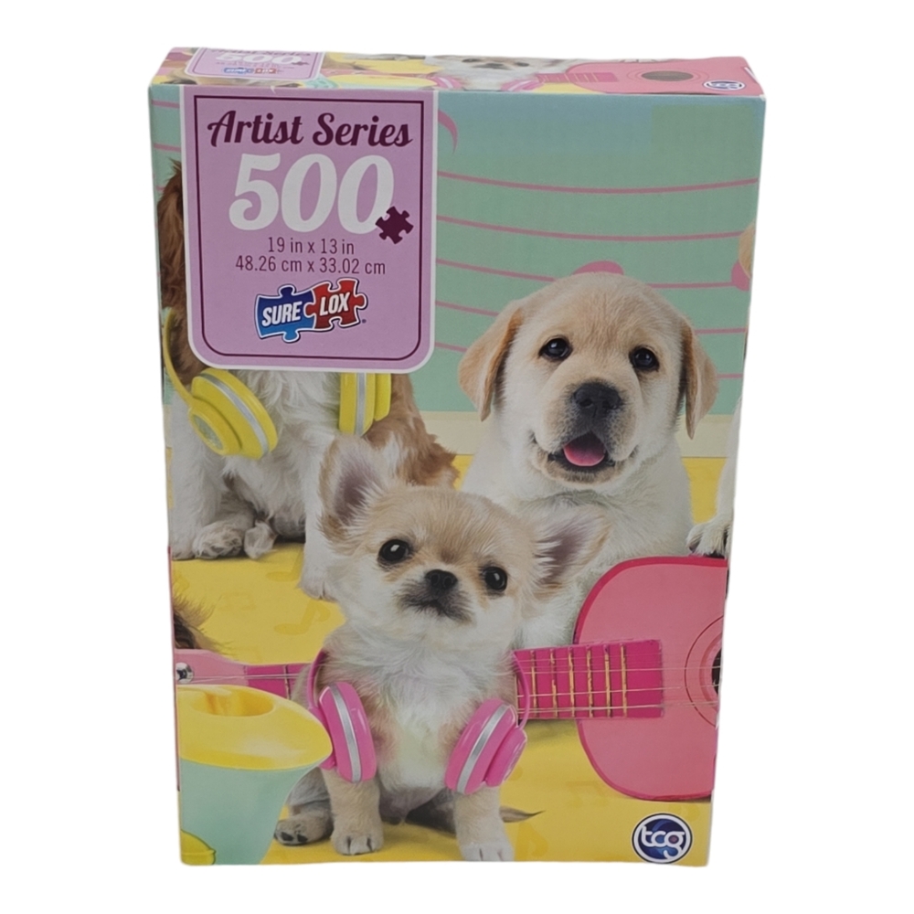New 500 pc Dogs Jigsaw Puzzle 13x19in Animals Music Theme Guitar Headphones Dog